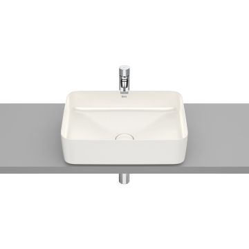 Lavoar tip bol Roca Inspira Square 500x370cm, fara orificiu baterie, fara preaplin, montare pe blat, bej