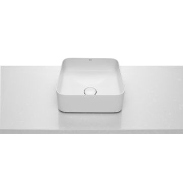 Lavoar tip bol Roca Inspira Square 370x370mm, fara orificiu baterie, fara preaplin, montare pe blat, alb