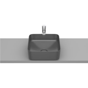Lavoar tip bol Roca Inspira Square 370x370mm, fara orificiu baterie, fara preaplin, montare pe blat, onyx