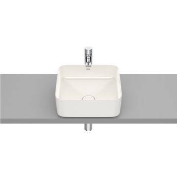 Lavoar tip bol Roca Inspira Square 370x370mm, fara orificiu baterie, fara preaplin, montare pe blat, bej