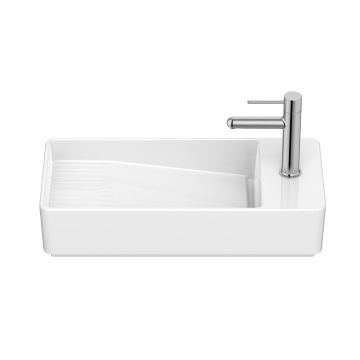 Lavoar asimetric Roca Tura Compact 55x27.5cm, orientare dreapta, fara orificiu preaplin, alb