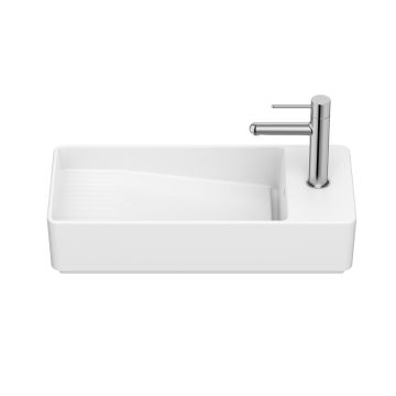 Lavoar asimetric Roca Tura Compact 55x27.5cm, orientare dreapta, fara orificiu preaplin, alb mat