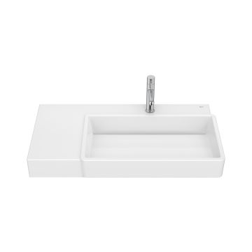 Lavoar asimetric Roca Tura 80x43cm, orientare dreapta, fara orificiu preaplin, alb