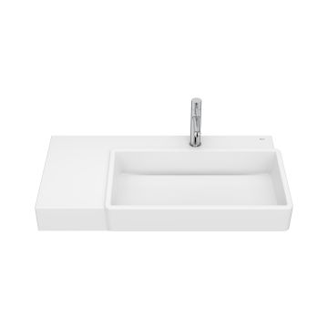Lavoar asimetric Roca Tura 80x43cm, orientare dreapta, fara orificiu preaplin, alb mat