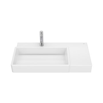 Lavoar asimetric Roca Tura 80x43cm, orientare stanga, fara orificiu preaplin, alb