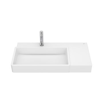 Lavoar asimetric Roca Tura 80x43cm, orientare stanga, fara orificiu preaplin, alb mat