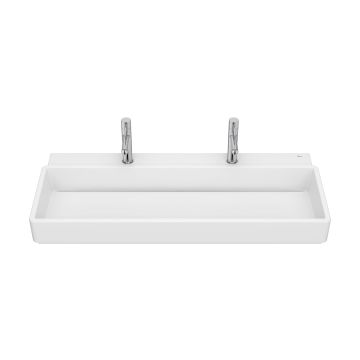 Lavoar dublu Roca Tura 100x43cm, fara orificiu preaplin, alb mat