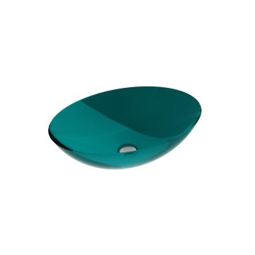 Lavoar oval tip bol Besco Anya 50x35cm, ResiCast, transparent, ventil click-clack crom, Ocean Breeze