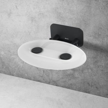 Scaun pliabil pentru dus Ravak Ovo P II Opal-Black, max 150kg, alb lucios