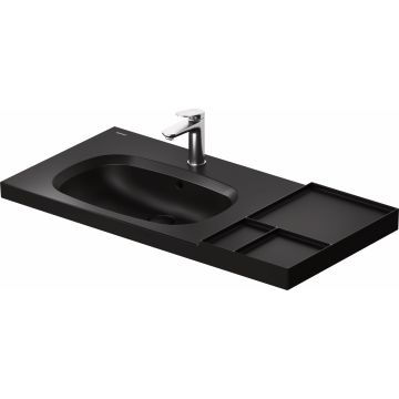 Lavoar Duravit Aurena 100x50cm, HygieneGlaze Plus, montare pe mobilier, orientare stanga, ventil ceramic inclus, negru mat