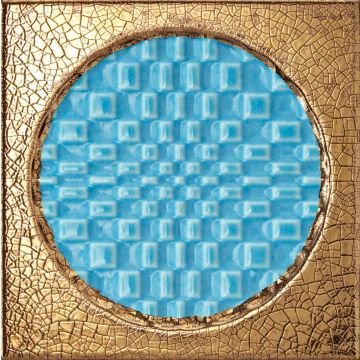 Decor faianta Iris Citta di Faenza 15x15cm, 10mm, Azzurro Decoro Oro Glossy