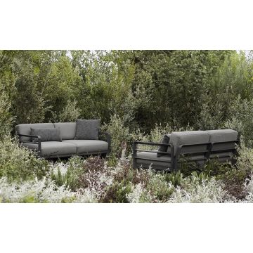 Set canapele exterior Nardi Maximo cu cadru gri Basalto si perne gri Lava Sunbrella