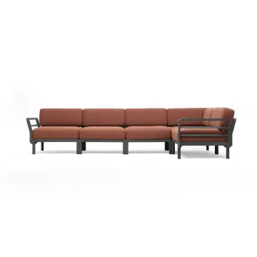 Canapea modulara exterior Nardi Maximo 5, 341x182cm, cadru gri Basalto, perne maro Cannella Sunbrella