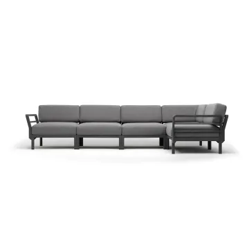 Canapea modulara exterior Nardi Maximo 5, 341x182cm, cadru gri Basalto, perne gri Lava Sunbrella