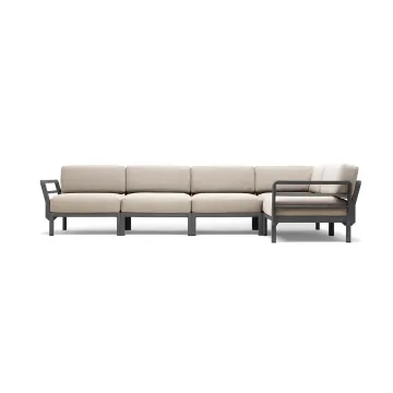 Canapea modulara exterior Nardi Maximo 5, 341x182cm, cadru gri Basalto, perne alb Perla Sunbrella