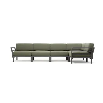 Canapea modulara exterior Nardi Maximo 5, 341x182cm, cadru gri Basalto, perne verde Timo Sunbrella
