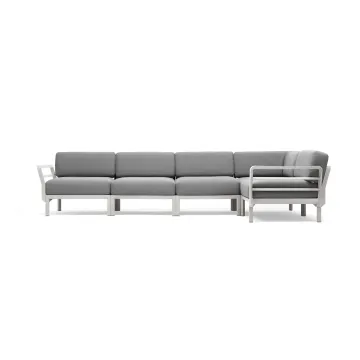 Canapea modulara exterior Nardi Maximo 5, 341x182cm, cadru alb Gesso, perne gri Lava Sunbrella