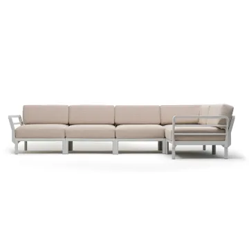 Canapea modulara exterior Nardi Maximo 5, 341x182cm, cadru alb Gesso, perne alb Perla Sunbrella