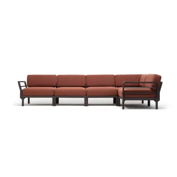 Canapea modulara exterior Nardi Maximo 5, 341x182cm, cadru maro Terra, perne maro Cannella Sunbrella