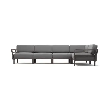 Canapea modulara exterior Nardi Maximo 5, 341x182cm, cadru maro Terra, perne gri Lava Sunbrella