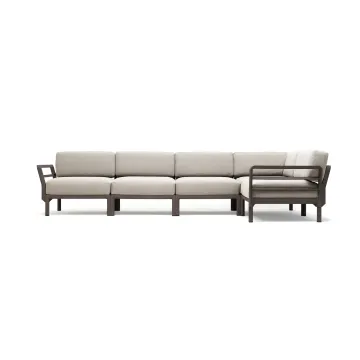 Canapea modulara exterior Nardi Maximo 5, 341x182cm, cadru maro Terra, perne alb Perla Sunbrella