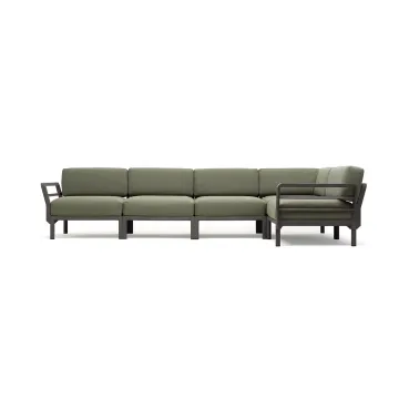Canapea modulara exterior Nardi Maximo 5, 341x182cm, cadru maro Terra, perne verde Timo Sunbrella