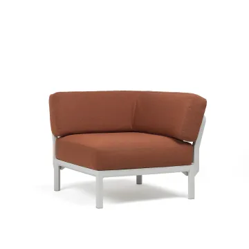 Element de colt Nardi Maximo, cadru alb Gesso, perne maro Cannella Sunbrella