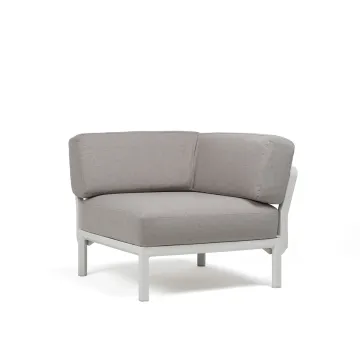 Element de colt Nardi Maximo, cadru alb Gesso, perne gri Lava Sunbrella