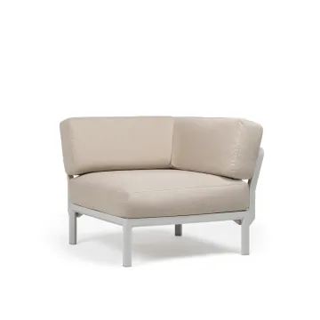 Element de colt Nardi Maximo, cadru alb Gesso, perne alb Perla Sunbrella