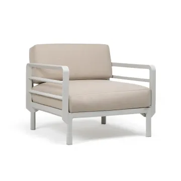 Fotoliu exterior Nardi Maximo, cadru alb Gesso, perne alb Perla Sunbrella