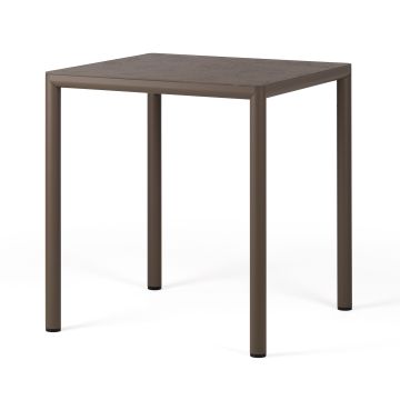 Masa exterior Nardi Piave 70, 69x69cm, h76cm, baza aluminiu, top HPL Materia, tabacco