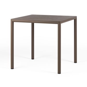 Masa exterior Nardi Piave 80, 79x79cm, h76cm, baza aluminiu, top HPL Materia, tabacco
