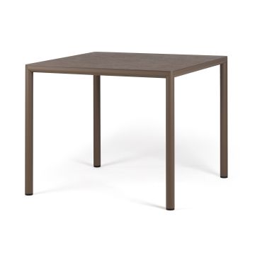 Masa exterior Nardi Piave 90, 89x89cm, h76cm, baza aluminiu, top HPL Materia, tabacco