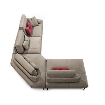 Canapea de colt Gamma Saks, piele Burt F613, Baza Burnished Aluminium, HandMade in Italy