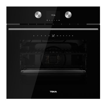 Cuptor incorporabil Teka Steak Master, grill 2x1200 W, gratar fonta, 63 litri, 12 functii, DualClean, design Infinity - cristal negru