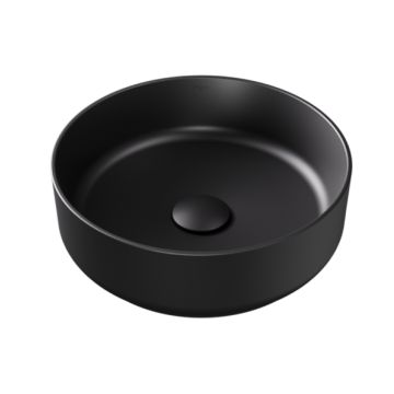 Lavoar tip bol Besco Clea Cera-Line d 34.5cm, fara orificiu baterie, fara preaplin, negru mat