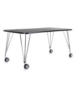 Masa Kartell Max design Ferruccio Laviani, 160x80cm, cadru metal gri cu rotile, top negru