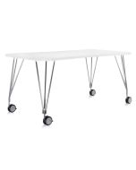 Masa Kartell Max design Ferruccio Laviani, 160x80cm, cadru metal gri cu rotile, top alb