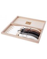 Set cutite Claude Dozorme Berlingot cu maner rasina mix gri - maro, 6 piese, cutie lemn fag