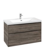 Dulap baza suspendat Villeroy & Boch Subway 3.0 973x576x478 mm cu doua sertare, Stone Oak, maner Volcano Black
