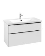 Dulap baza suspendat Villeroy & Boch Subway 3.0 973x576x478 mm cu doua sertare, Pure White, maner Volcano Black