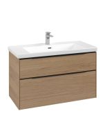 Dulap baza suspendat Villeroy & Boch Subway 3.0 973x576x478 mm cu doua sertare, Nordic Oak, maner Volcano Black