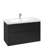 Dulap baza suspendat Villeroy & Boch Subway 3.0 973x576x478 mm cu doua sertare, Volcano Black, maner Volcano Black