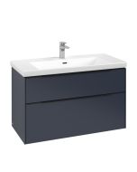 Dulap baza suspendat Villeroy & Boch Subway 3.0 973x576x478 mm cu doua sertare, Marine Blue, maner Volcano Black