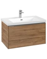 Dulap baza suspendat Villeroy & Boch Subway 3.0 cu iluminare, 78x44x46cm, Oak Kansas, maner aluminiu