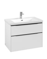 Dulap baza suspendat Villeroy & Boch Subway 3.0 772x576x478 mm cu doua sertare, Pure White, maner Volcano Black