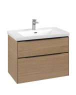 Dulap baza suspendat Villeroy & Boch Subway 3.0 772x576x478 mm cu doua sertare, Nordic Oak, maner Volcano Black