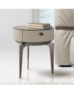 Noptiera Gamma Dandy K009-D, top sticla Smoked, piele Vintage H681, picioare metal Dark Chrome-Titanio, HandMade in Italy