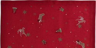 Napron Sander Embroidery Dancing Deer 50x140cm, 26 Burgundy