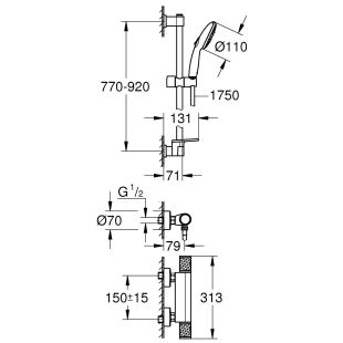 Baterie dus termostatata Grohe Precision Feel cu set de dus Vitalio Start 110 cu bara 90cm, crom